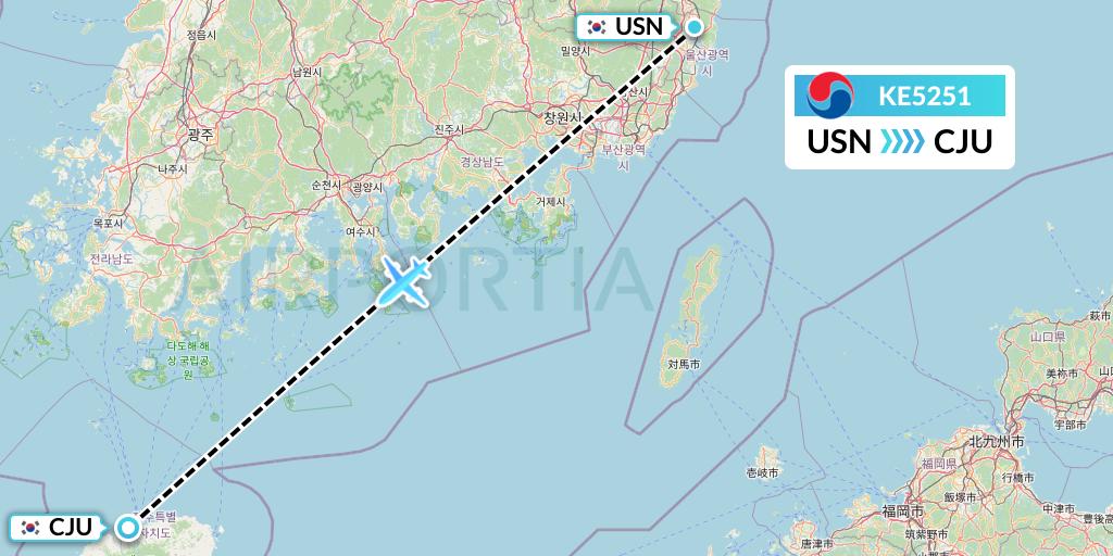 KE5251 Korean Air Flight Map: Ulsan to Jeju