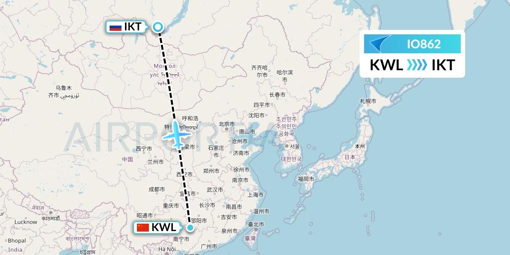 IO862 IrAero Flight Map: Guilin to Irkutsk