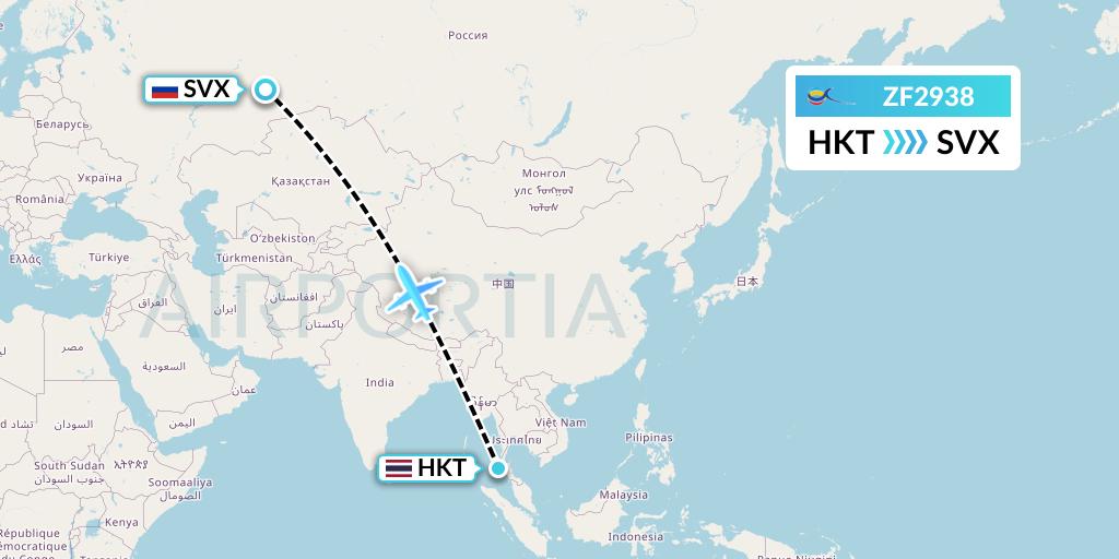 ZF2938 Azur Air Flight Map: Phuket to Yekaterinburg