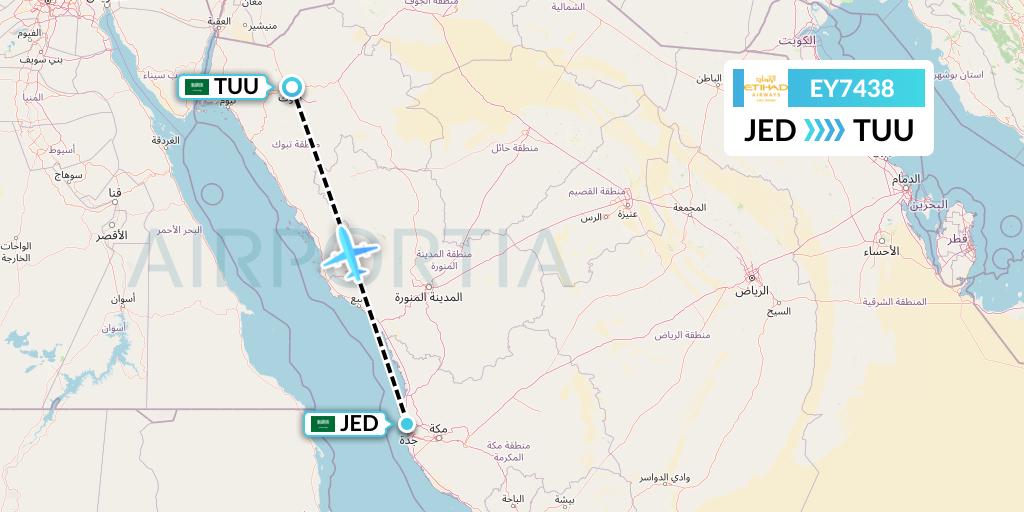 EY7438 Etihad Airways Flight Map: Jeddah to Tabuk