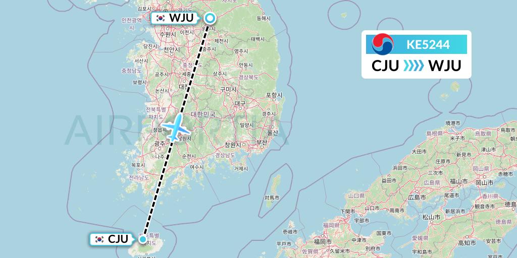 KE5244 Korean Air Flight Map: Jeju to Wonju