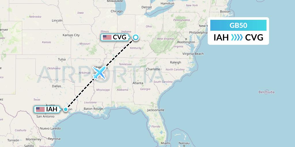 GB50 ABX Air Flight Map: Houston to Cincinnati