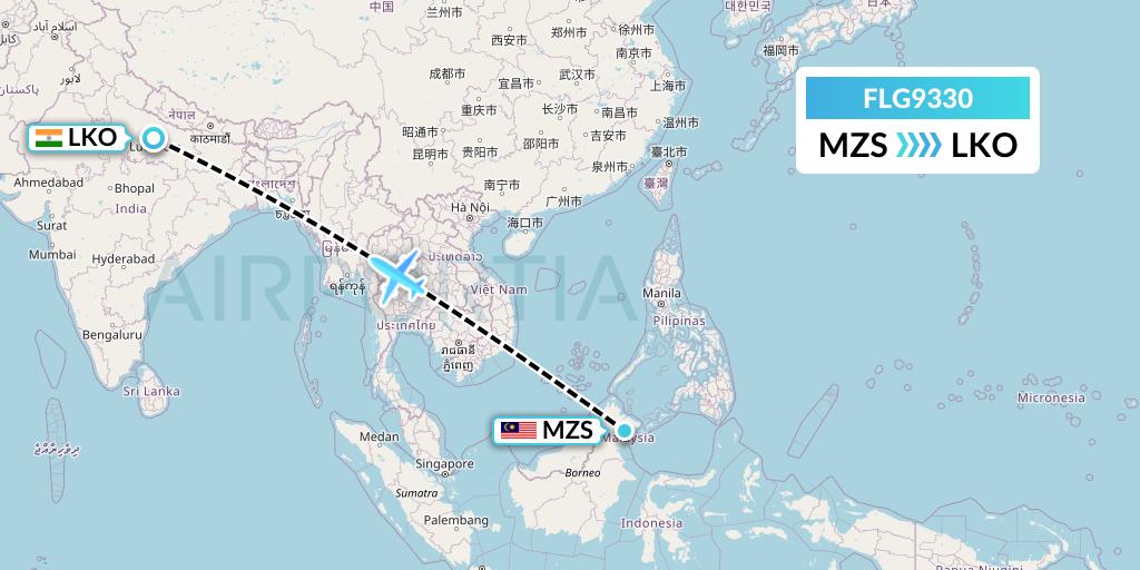 FLG9330 Flybig Flight Map: Mostyn to Lucknow
