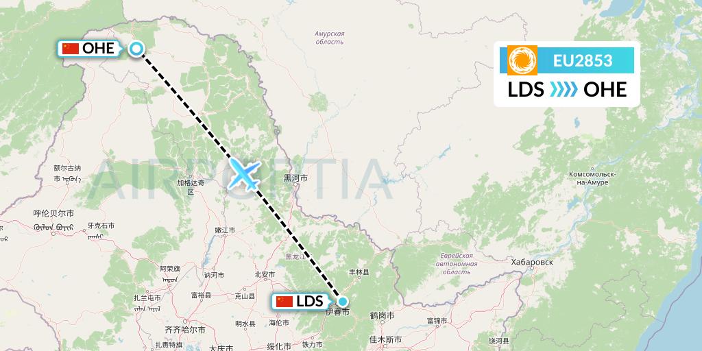 EU2853 Chengdu Airlines Flight Map: Yichun to Mohe