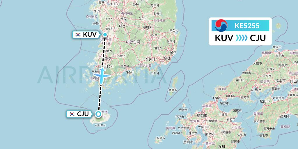 KE5255 Korean Air Flight Map: Gunsan to Jeju