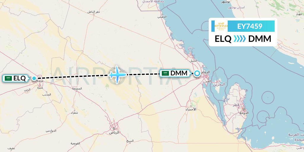 EY7459 Etihad Airways Flight Map: Al-Qassim to Dammam