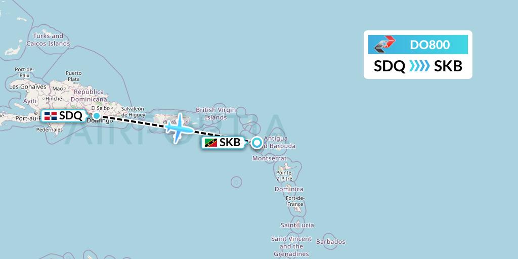 DO800 Sky High Aviation Flight Map: Santo Domingo to Basseterre