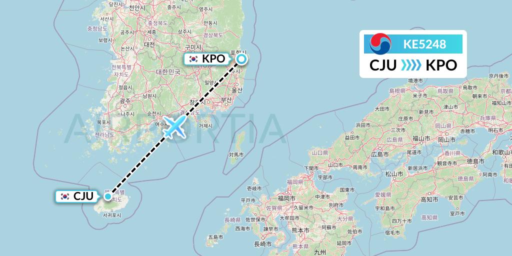KE5248 Korean Air Flight Map: Jeju to Pohang