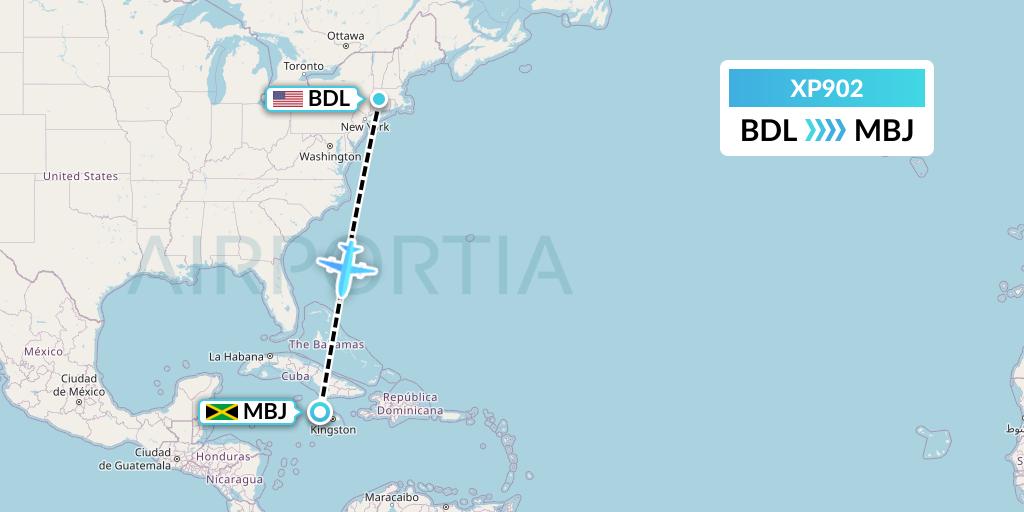 XP902 Avelo Airlines Flight Map: Windsor Locks to Montego Bay