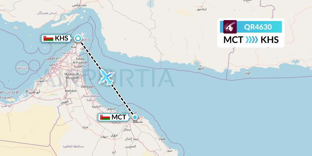 QR4630 Qatar Airways Flight Map: Muscat to Khasab