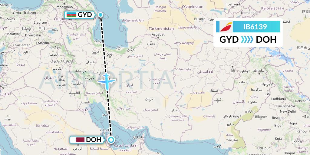 IB6139 Iberia Flight Map: Baku to Doha