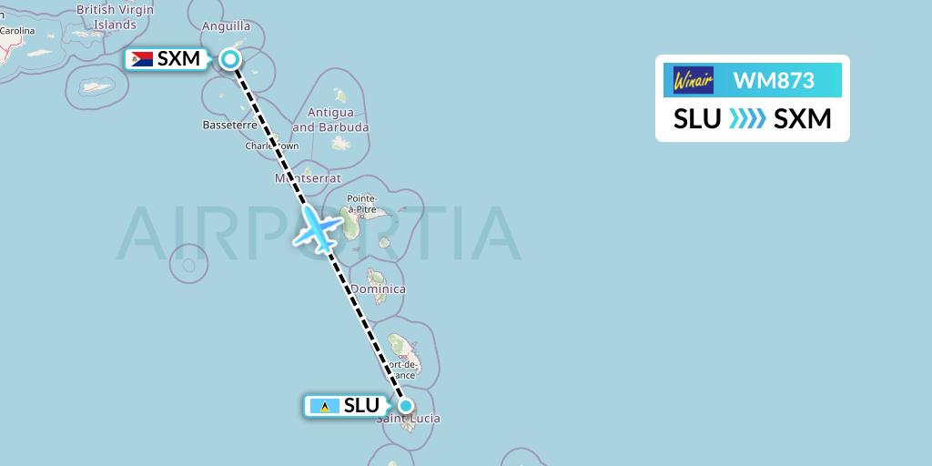 WM873 Winair Flight Map: Castries to Sint Maarten