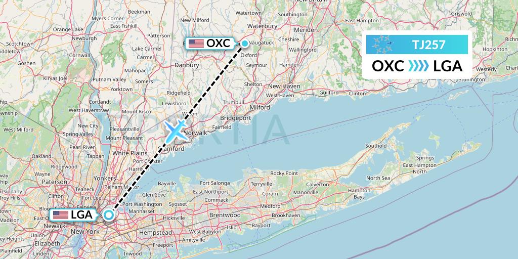 TJ257 Tradewind Aviation Flight Map: Oxford to New York