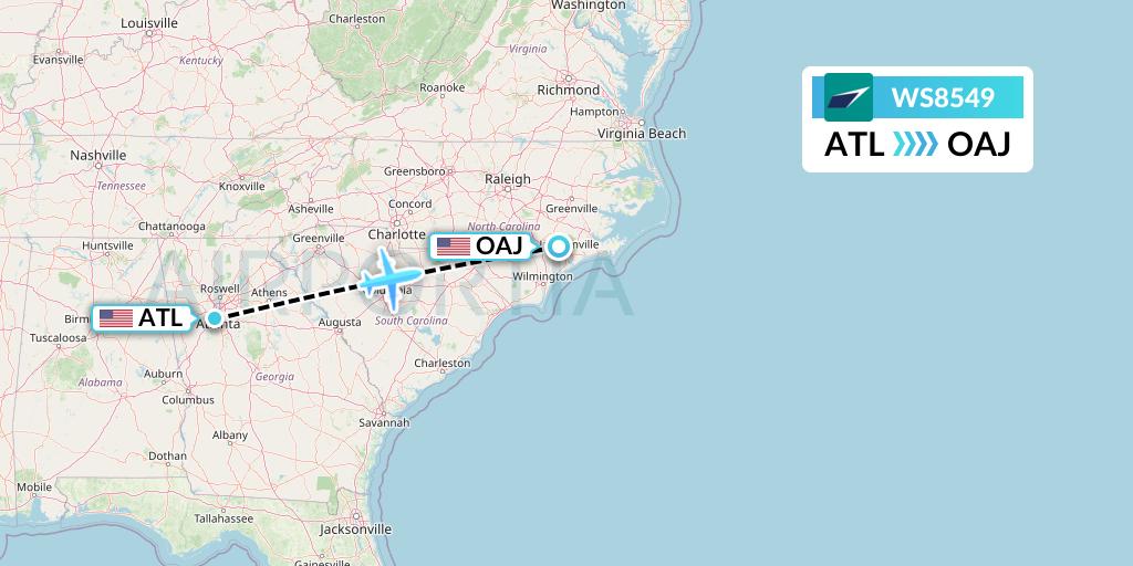 WS8549 WestJet Flight Map: Atlanta to Jacksonville