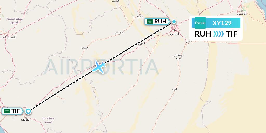XY129 Flynas Flight Map: Riyadh to Taif