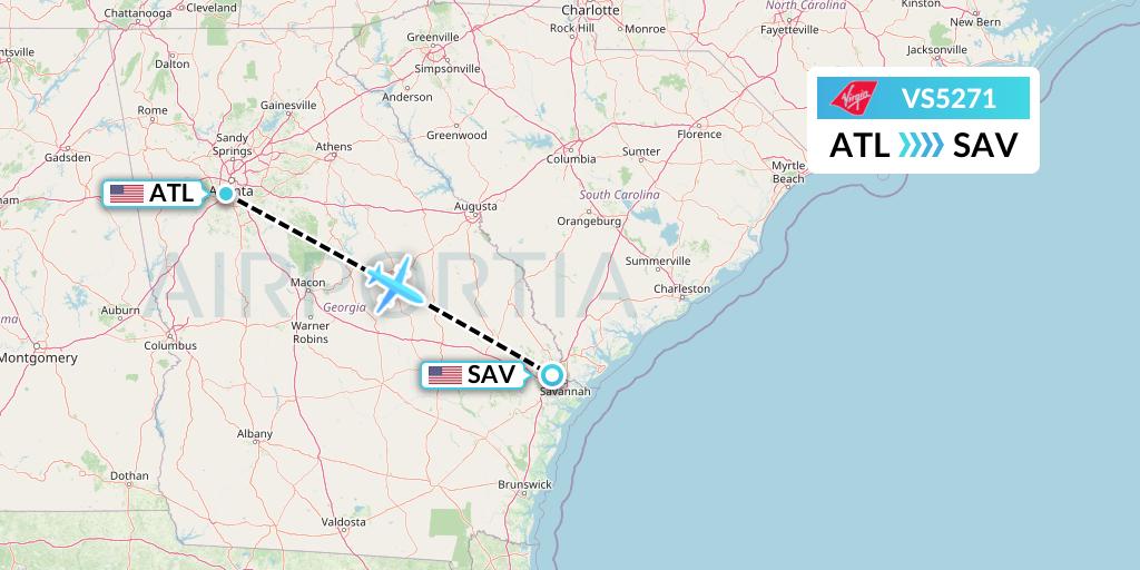 VS5271 Virgin Atlantic Airways Flight Map: Atlanta to Savannah