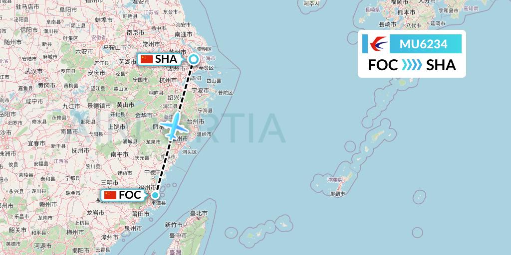 MU6234 China Eastern Airlines Flight Map: Fuzhou to Shanghai