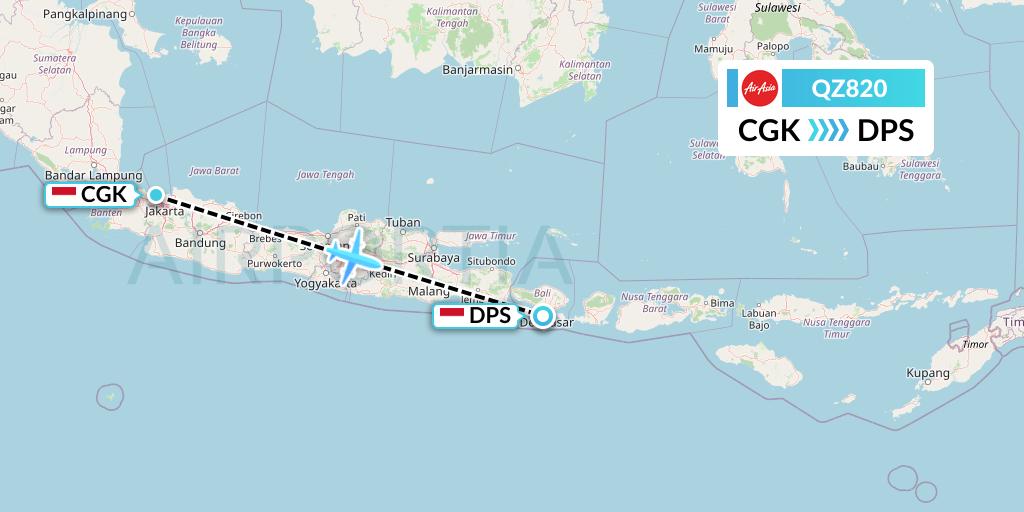 QZ820 Indonesia AirAsia Flight Map: Jakarta to Denpasar
