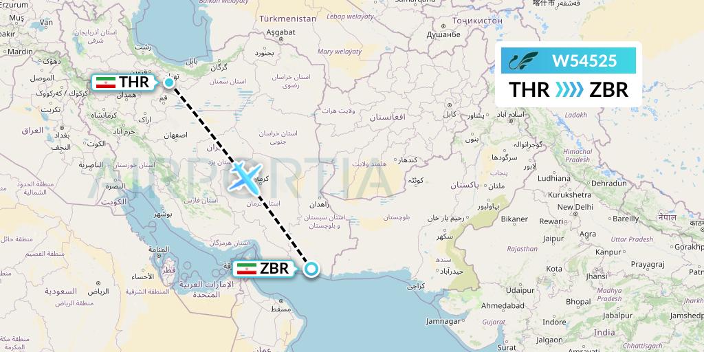 W54525 Mahan Air Flight Map: Tehran to Chabahar