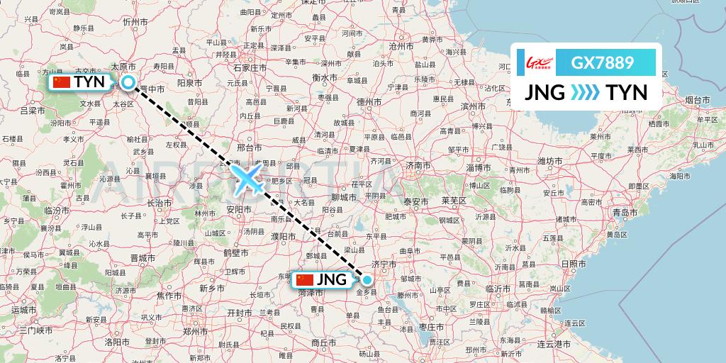 GX7889 GX Airlines Flight Map: Jining to Taiyuan