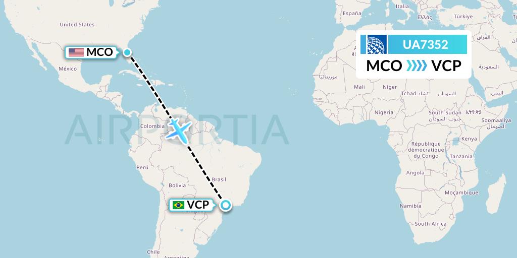 UA7352 United Airlines Flight Map: Orlando to Campinas