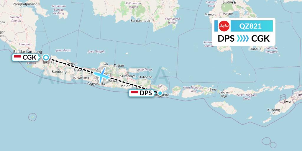 QZ821 Indonesia AirAsia Flight Map: Denpasar to Jakarta