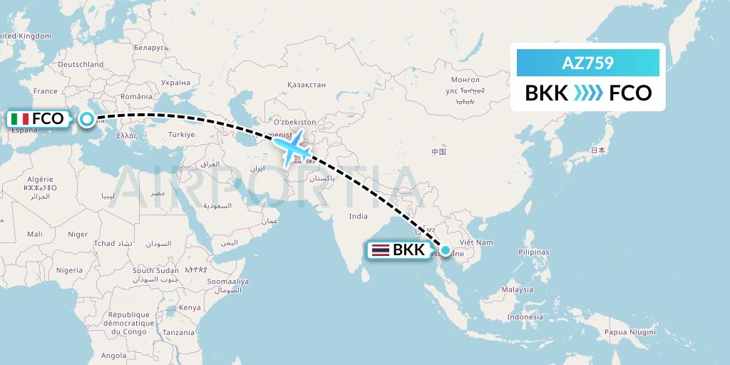 AZ759 ITA Airways Flight Map: Bangkok to Rome
