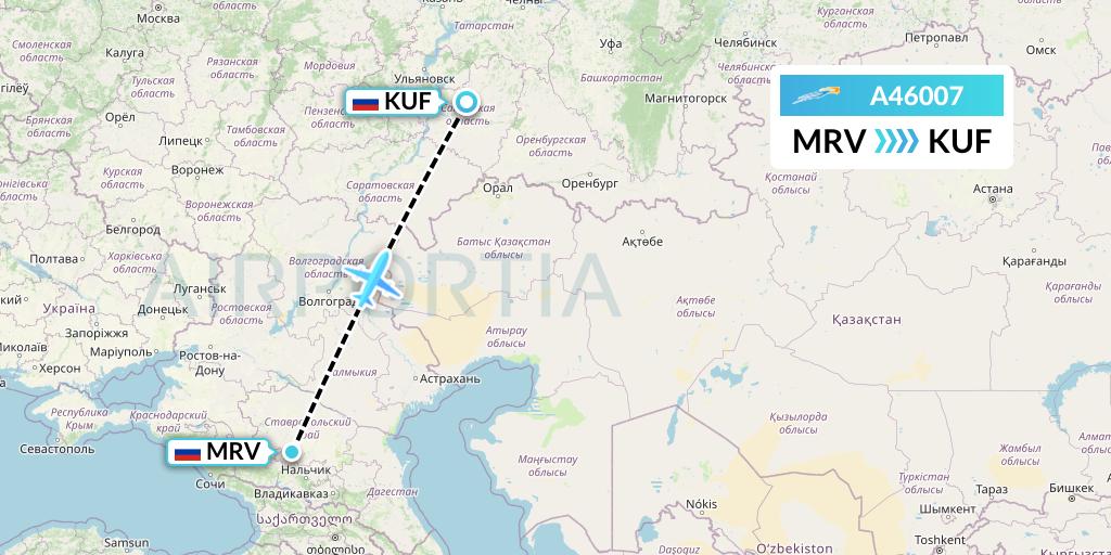 A46007 Azimuth Airlines Flight Map: Mineralnye Vody to Samara