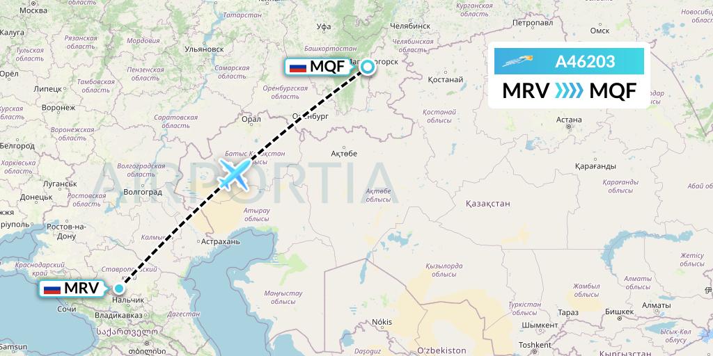 A46203 Azimuth Airlines Flight Map: Mineralnye Vody to Magnitogorsk
