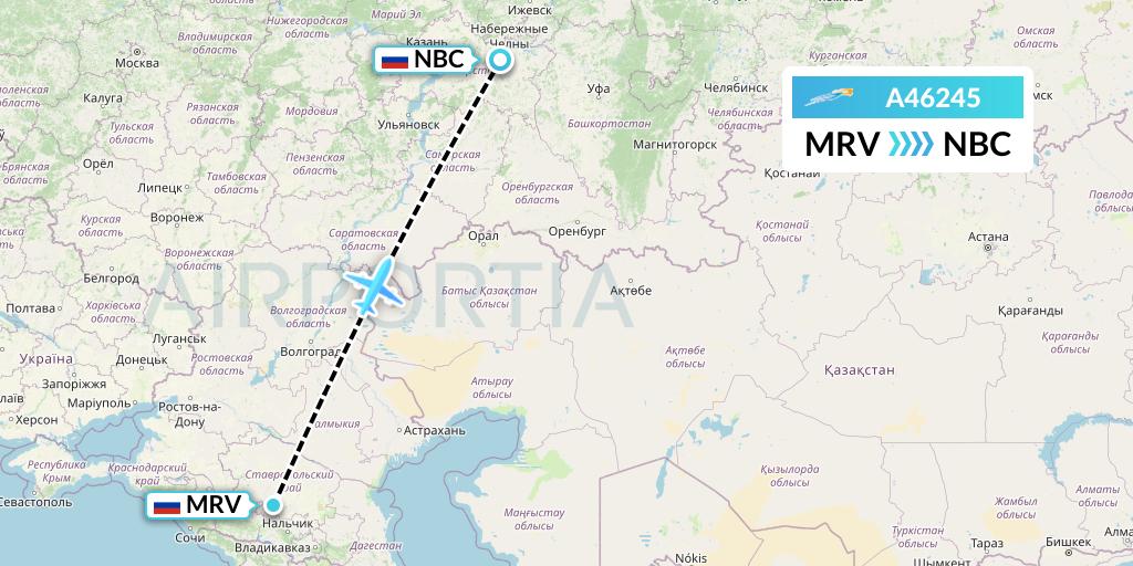 A46245 Azimuth Airlines Flight Map: Mineralnye Vody to Naberezhnye Chelny