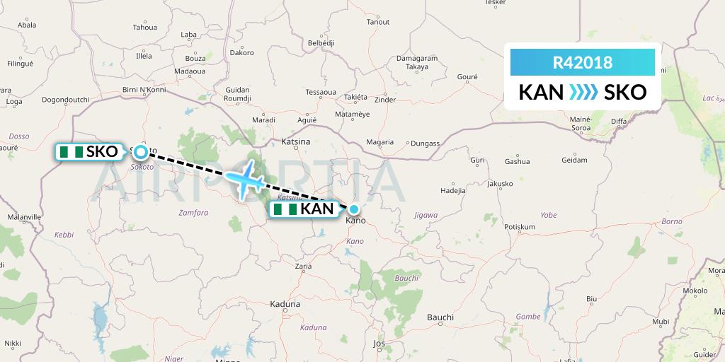 R42018 Rano Air Flight Map: Kano to Sokoto