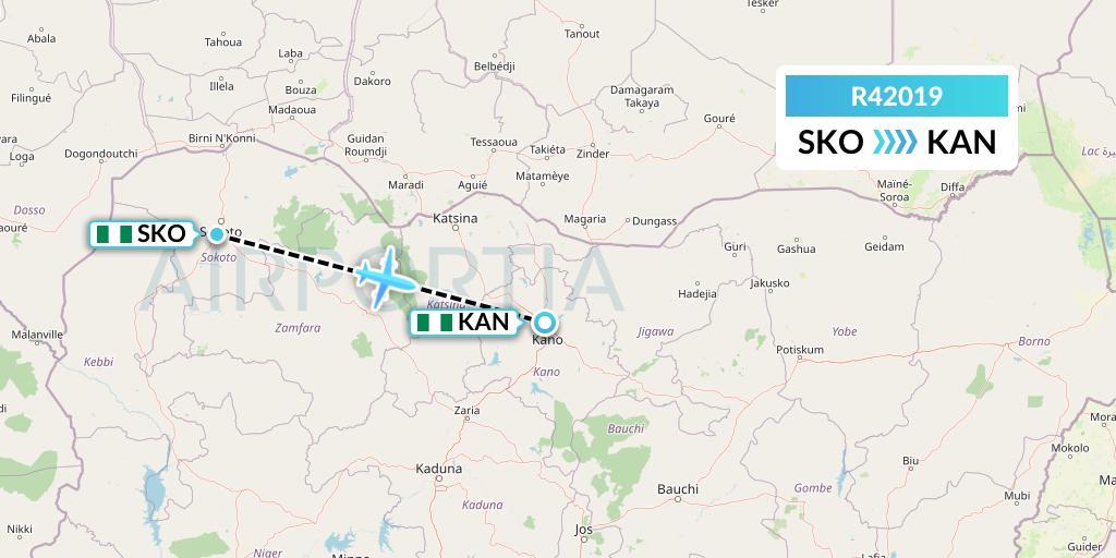 R42019 Rano Air Flight Map: Sokoto to Kano