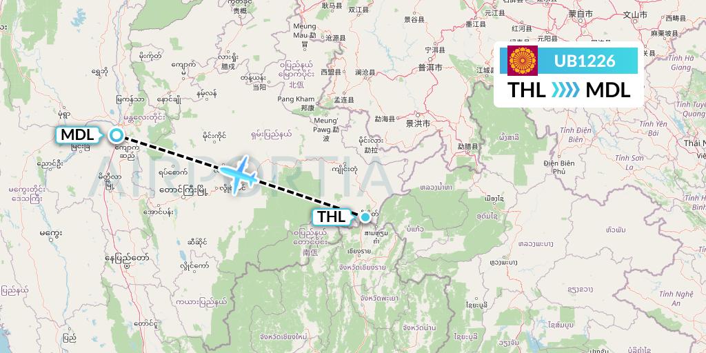 UB1226 Myanmar National Airlines Flight Map: Tachilek to Mandalay