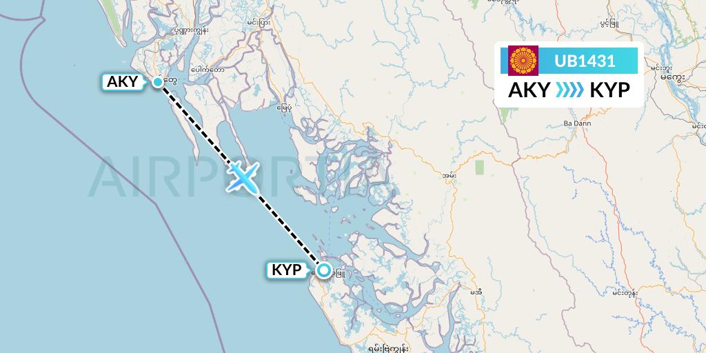 UB1431 Myanmar National Airlines Flight Map: Sittwe to Kyaukpyu