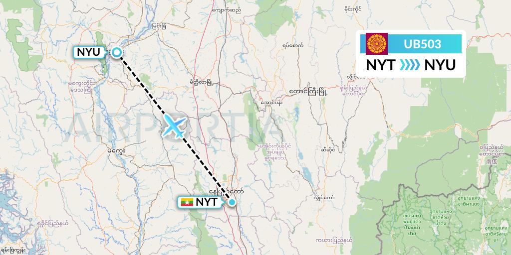 UB503 Myanmar National Airlines Flight Map: Naypyidaw to Nyaung U