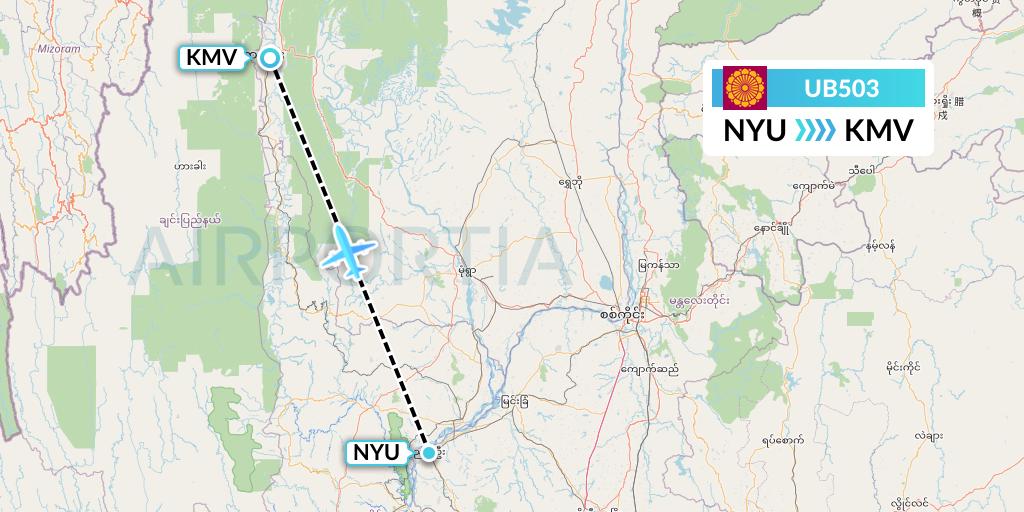 UB503 Myanmar National Airlines Flight Map: Nyaung U to Kalemyo