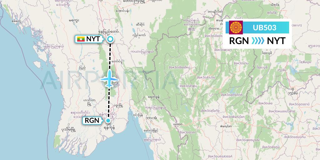 UB503 Myanmar National Airlines Flight Map: Yangon to Naypyidaw 
