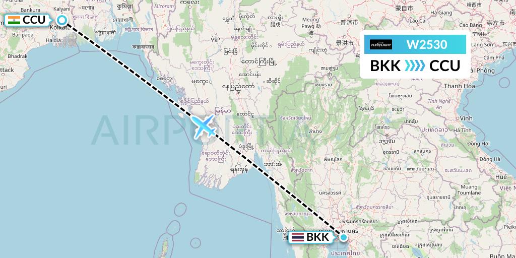 W2530 Flex Flight Flight Map: Bangkok to Kolkata
