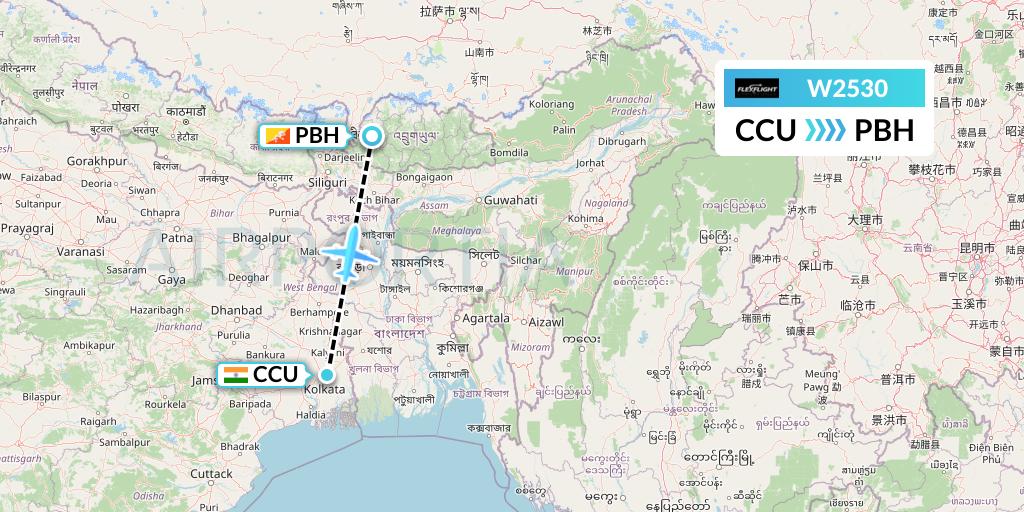 W2530 Flex Flight Flight Map: Kolkata to Paro