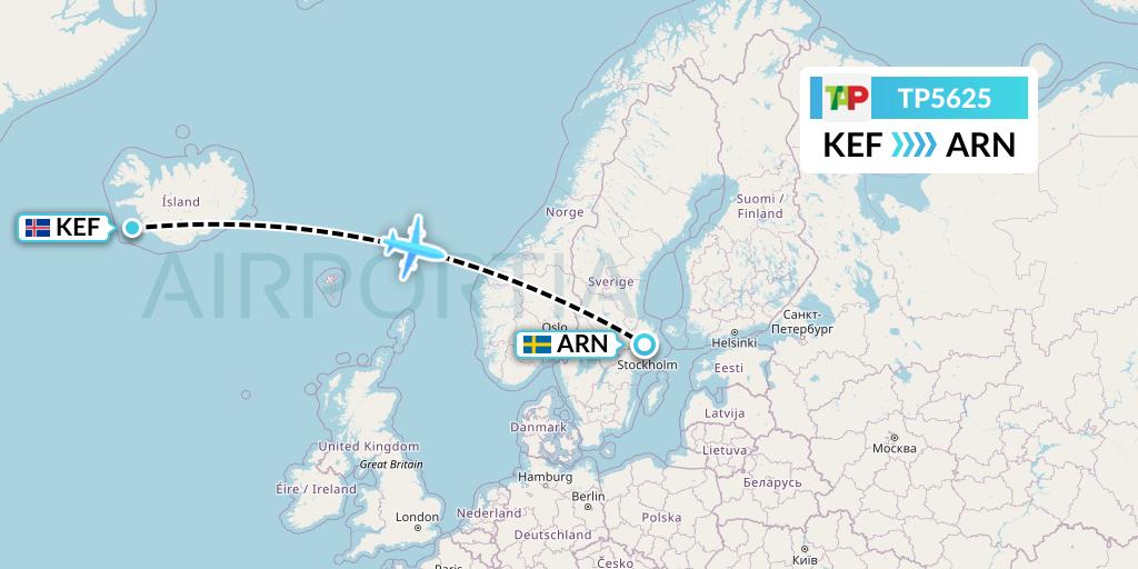 TP5625 TAP Portugal Flight Map: Reykjavik to Stockholm