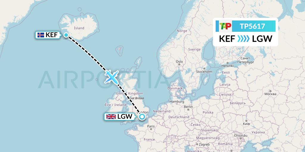 TP5617 TAP Portugal Flight Map: Reykjavik to London