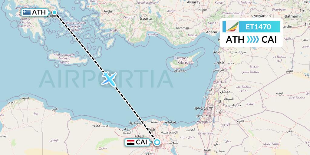 ET1470 Ethiopian Airlines Flight Map: Athens to Cairo