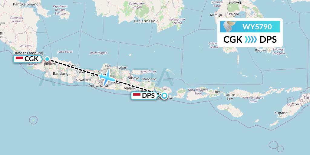 WY5790 Oman Air Flight Map: Jakarta to Denpasar