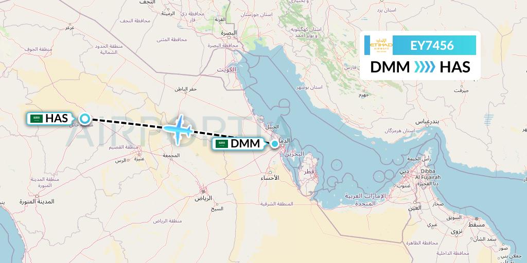 EY7456 Etihad Airways Flight Map: Dammam to Ha'il