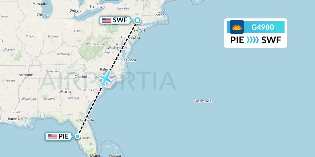 G4980 Allegiant Air Flight Map: St. Petersburg to Newburgh