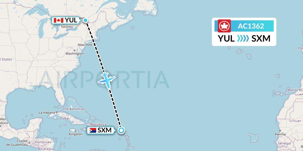 AC1362 Air Canada Flight Map: Montreal to Sint Maarten