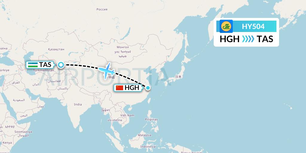 HY504 Uzbekistan Airways Flight Map: Hangzhou to Tashkent