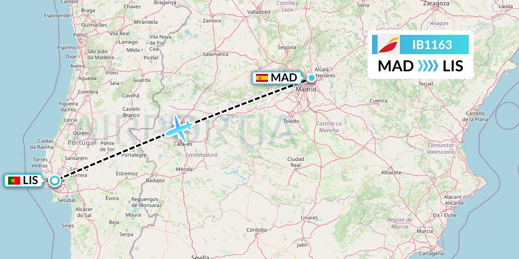 IB1163 Iberia Flight Map: Madrid to Lisbon
