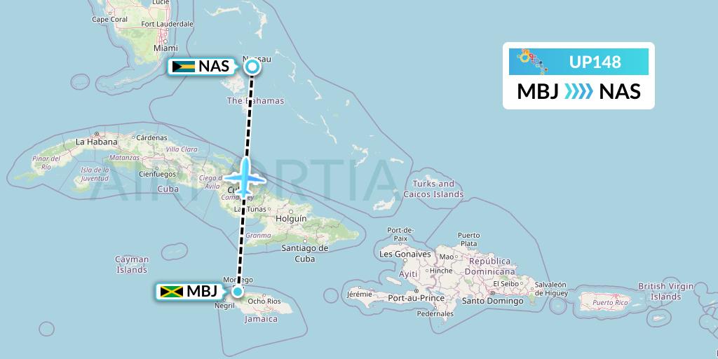 UP148 Bahamasair Flight Map: Montego Bay to Nassau