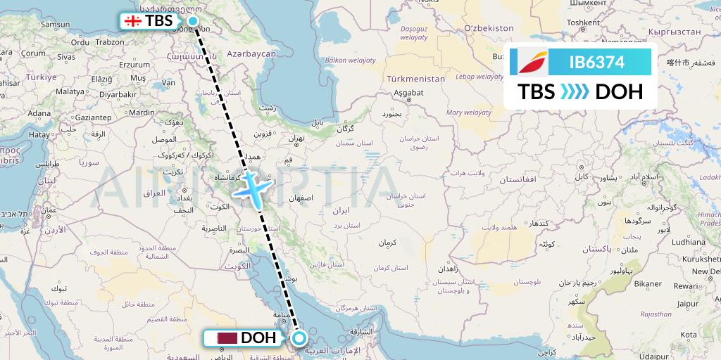 IB6374 Iberia Flight Map: Tbilisi to Doha